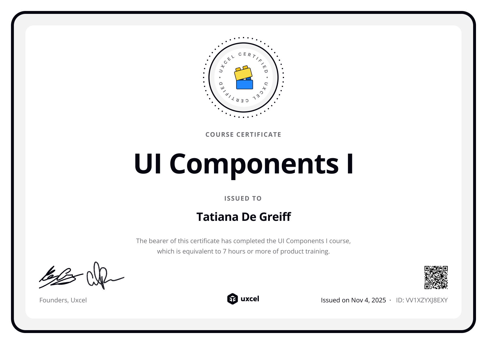 Tatiana De Greiff's certificate